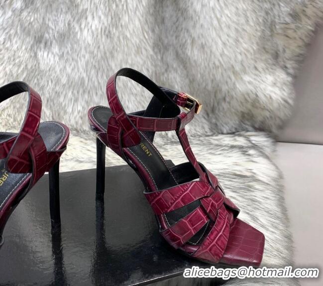 Best Price Saint Laurent Stone Embossed Leather High-Heel Sandals 10cm 042987 Fuchsia Red