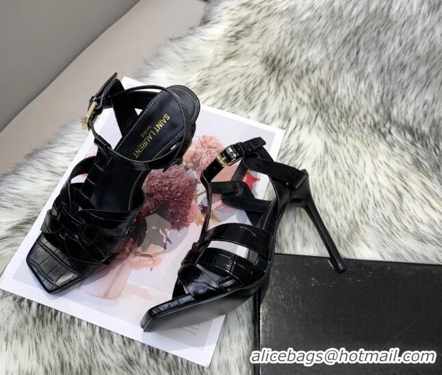 Low Price Saint Laurent Stone Embossed Leather High-Heel Sandals 10cm 042989 Black 2021