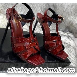 Charming Saint Laurent Stone Embossed Leather High-Heel Sandals 10cm 042990 Burgundy 