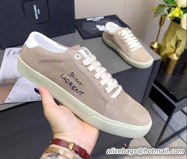 Best Luxury Saint Laurent Suede Sneakers 061225 Beige 2021