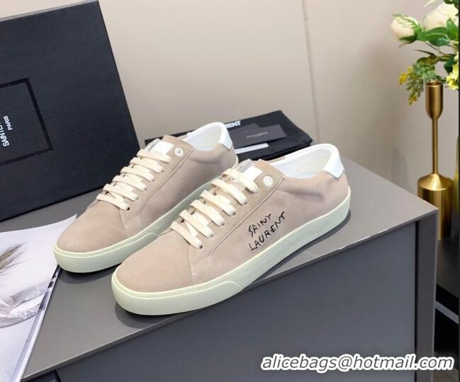 Best Luxury Saint Laurent Suede Sneakers 061225 Beige 2021