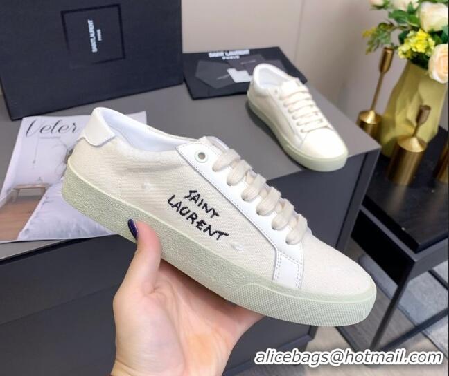 Good Quality Saint Laurent Canvas Sneakers 061225 White 2021