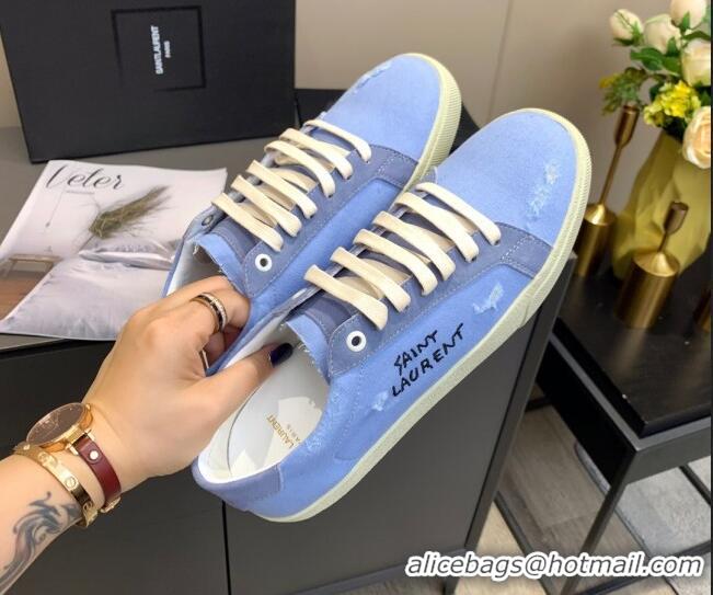 Top Quality Saint Laurent Canvas Sneakers 061229 Blue 2021