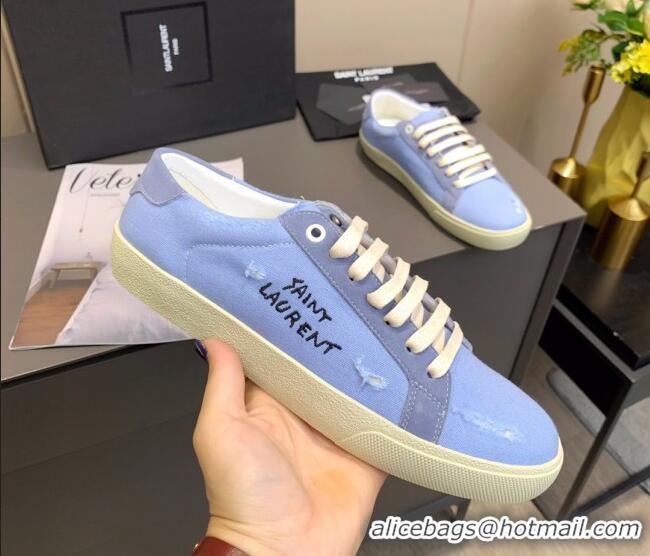 Top Quality Saint Laurent Canvas Sneakers 061229 Blue 2021