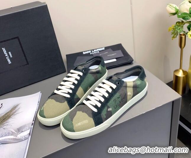 Perfect Saint Laurent Camouflage Sneakers 061229 Green 2021