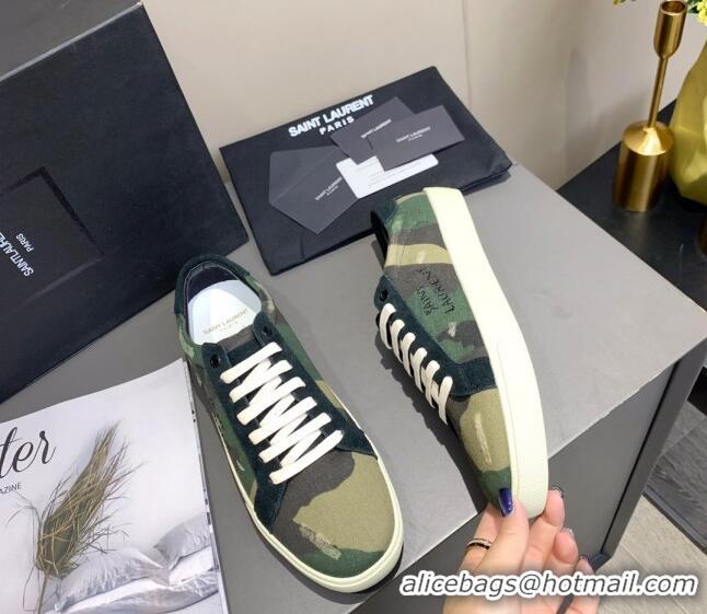 Perfect Saint Laurent Camouflage Sneakers 061229 Green 2021