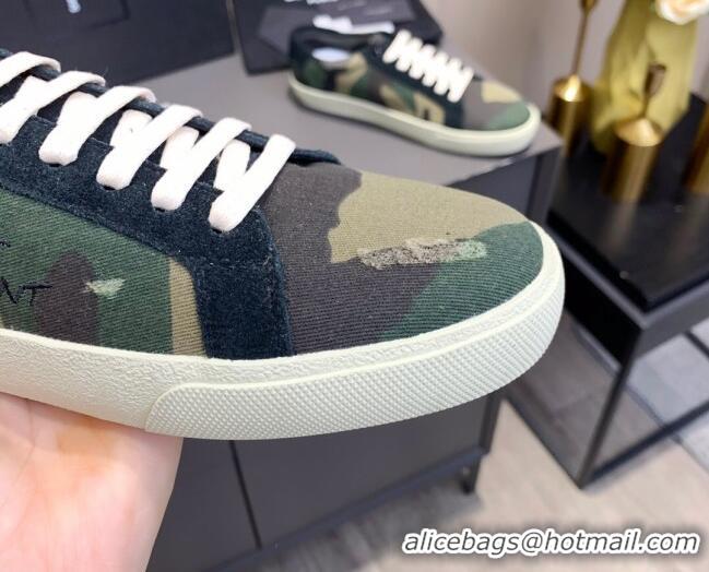 Perfect Saint Laurent Camouflage Sneakers 061229 Green 2021