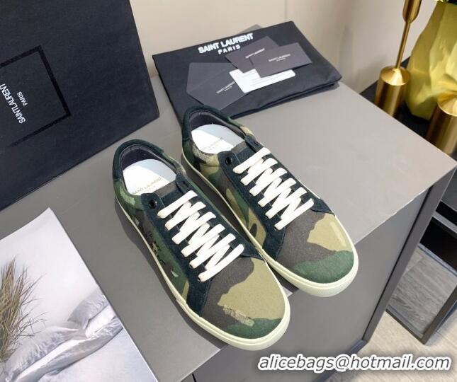 Perfect Saint Laurent Camouflage Sneakers 061229 Green 2021