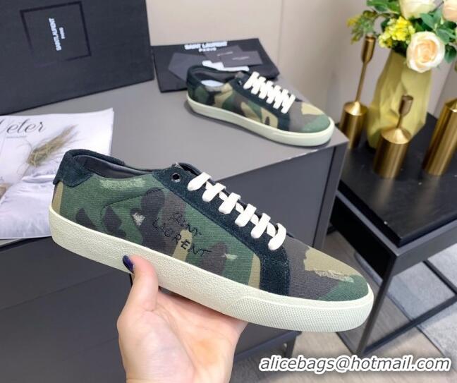 Perfect Saint Laurent Camouflage Sneakers 061229 Green 2021