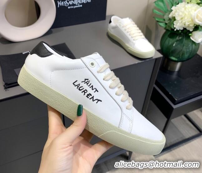 Most Popular Saint Laurent White Embroidered Calfskin Sneakers 061233 Black