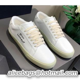 Unique Grade Saint Laurent White Embroidered Calfskin Sneakers 061234