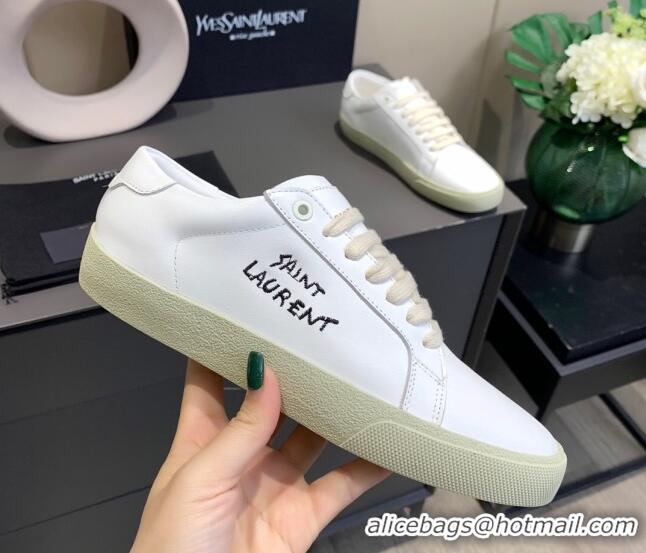 Unique Grade Saint Laurent White Embroidered Calfskin Sneakers 061234