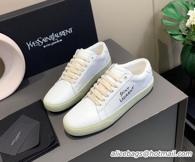 Unique Grade Saint Laurent White Embroidered Calfskin Sneakers 061234