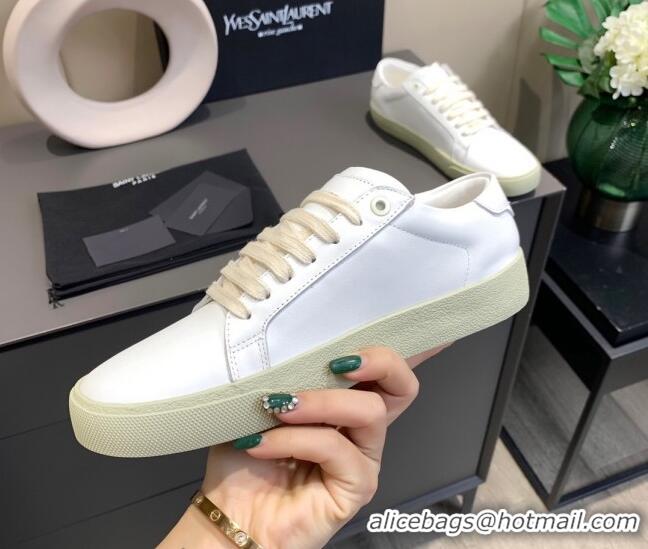 Unique Grade Saint Laurent White Embroidered Calfskin Sneakers 061234