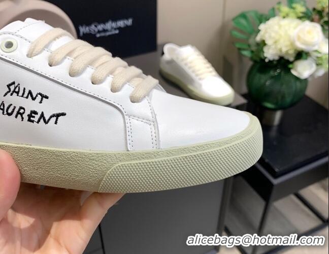 Unique Grade Saint Laurent White Embroidered Calfskin Sneakers 061234