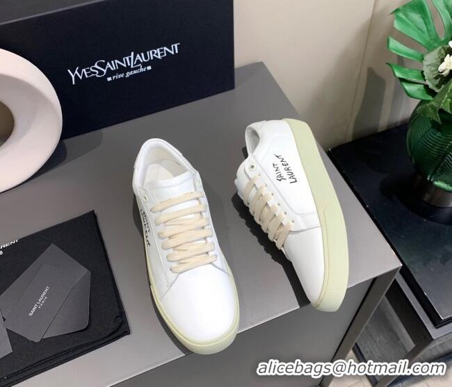 Unique Grade Saint Laurent White Embroidered Calfskin Sneakers 061234