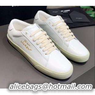 Affordable Price Saint Laurent White Embroidered Calfskin Sneakers 061234 Gold