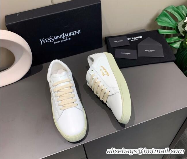 Affordable Price Saint Laurent White Embroidered Calfskin Sneakers 061234 Gold