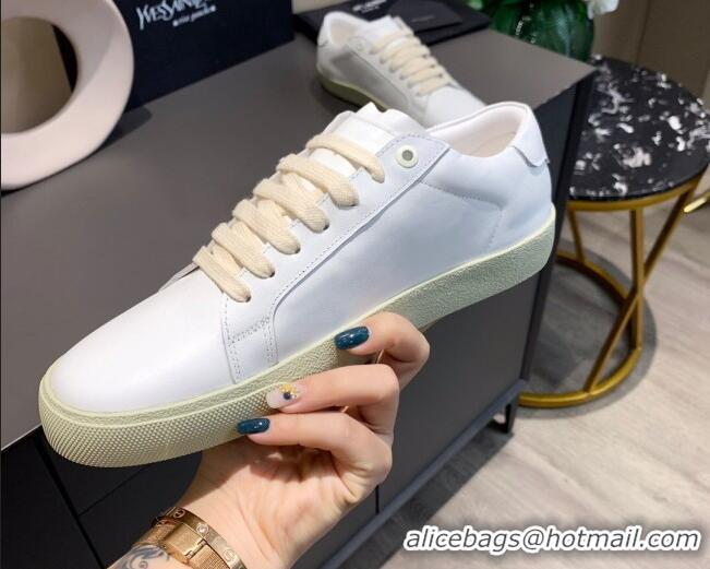 Affordable Price Saint Laurent White Embroidered Calfskin Sneakers 061234 Gold