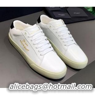 Cute Saint Laurent White Embroidered Calfskin Sneakers 061234 Black/Gold