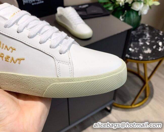 Cute Saint Laurent White Embroidered Calfskin Sneakers 061234 Black/Gold