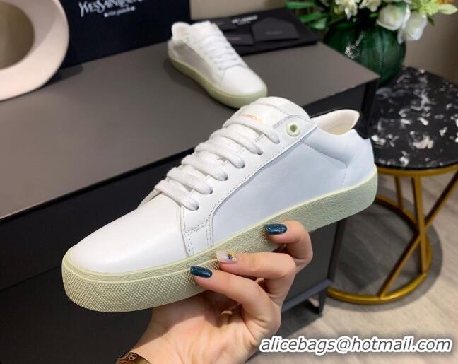 Cute Saint Laurent White Embroidered Calfskin Sneakers 061234 Black/Gold