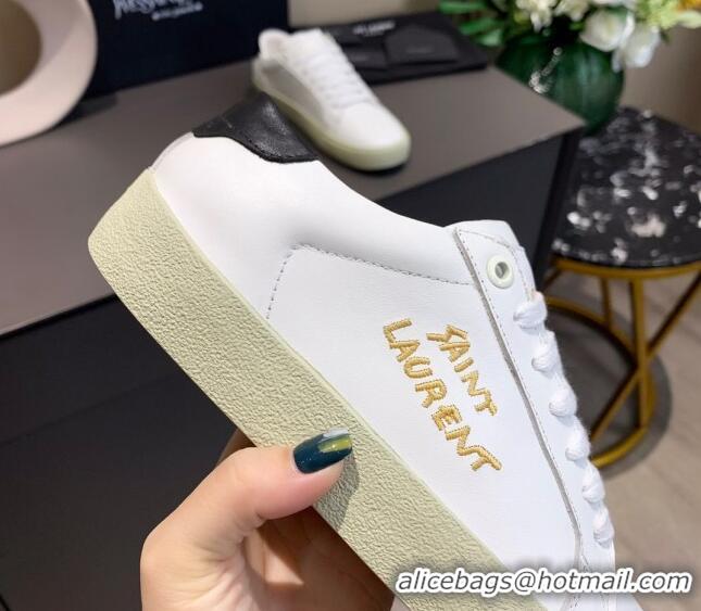 Cute Saint Laurent White Embroidered Calfskin Sneakers 061234 Black/Gold