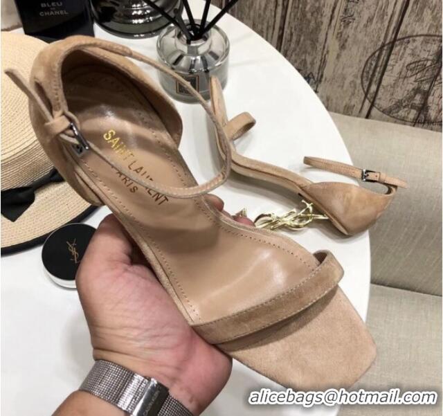 Super Quality Saint Laurent Cassandra Suede Sandals 11cm 61238 Camel Brown 2021