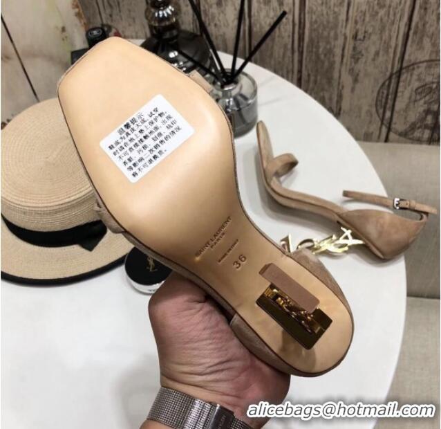 Super Quality Saint Laurent Cassandra Suede Sandals 11cm 61238 Camel Brown 2021