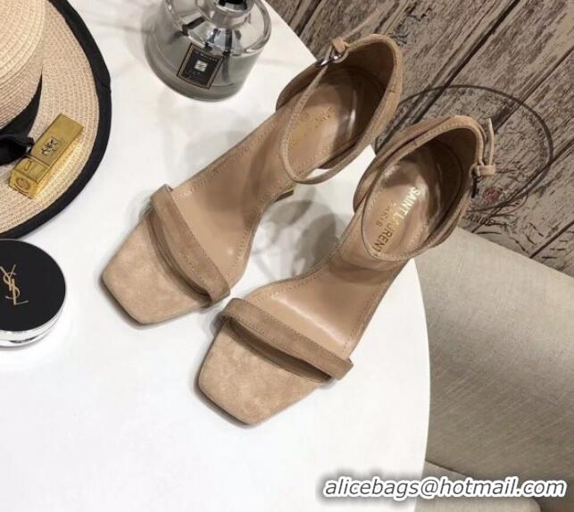 Super Quality Saint Laurent Cassandra Suede Sandals 11cm 61238 Camel Brown 2021