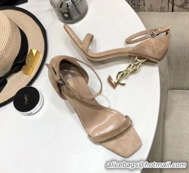 Super Quality Saint Laurent Cassandra Suede Sandals 11cm 61238 Camel Brown 2021