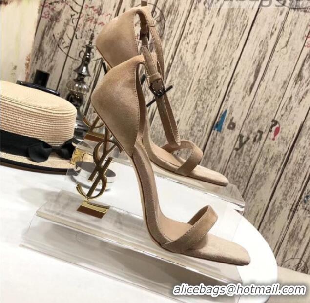 Super Quality Saint Laurent Cassandra Suede Sandals 11cm 61238 Camel Brown 2021