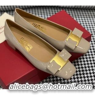 Charming Salvatore Ferragamo Patent Leather Bow Pumps 2.5cm 051201 Grey 2021