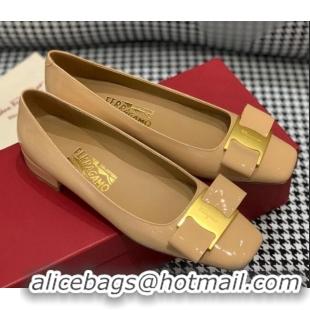 Top Quality Salvatore Ferragamo Patent Leather Bow Pumps 2.5cm 051201 Beige 2021