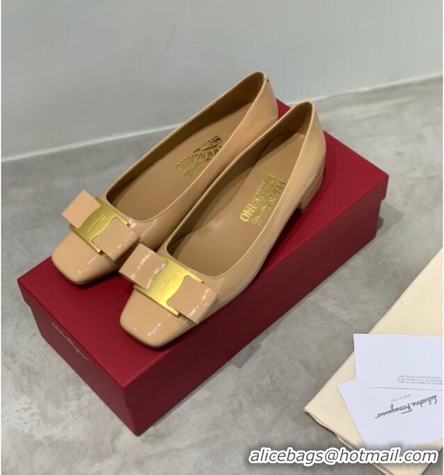 Top Quality Salvatore Ferragamo Patent Leather Bow Pumps 2.5cm 051201 Beige 2021