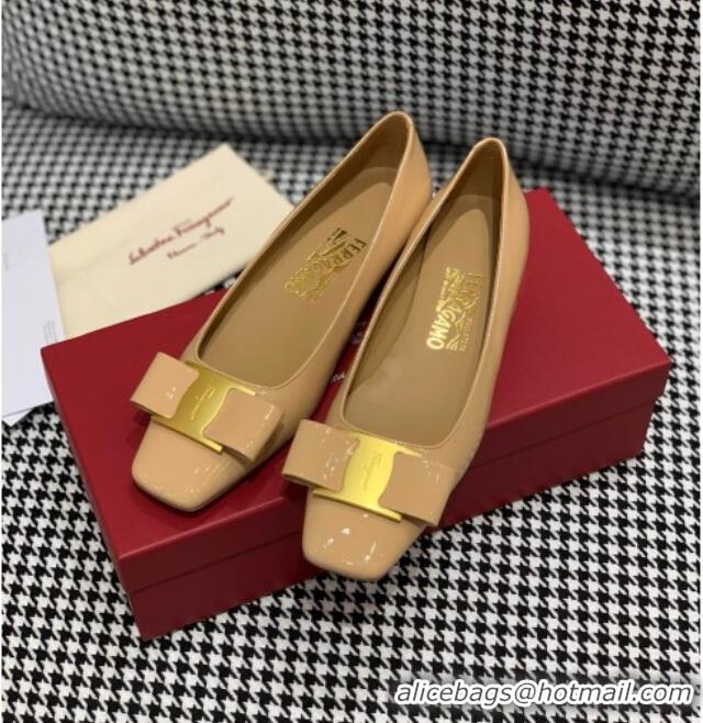 Top Quality Salvatore Ferragamo Patent Leather Bow Pumps 2.5cm 051201 Beige 2021