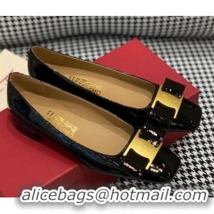 New Style Salvatore Ferragamo Patent Leather Bow Pumps 2.5cm 051201 Black 2021