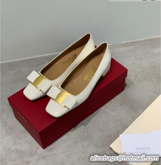 Top Quality Salvatore Ferragamo Patent Leather Bow Pumps 2.5cm 051201 White 2021