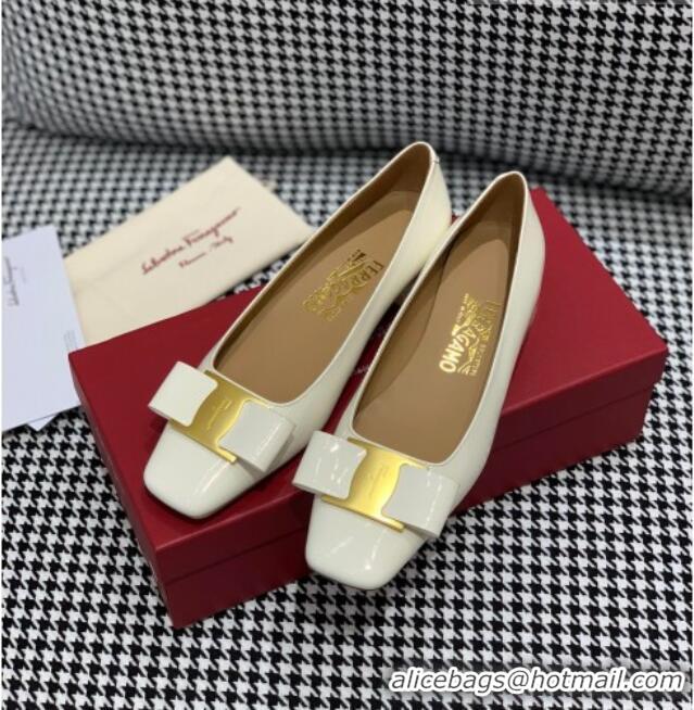 Top Quality Salvatore Ferragamo Patent Leather Bow Pumps 2.5cm 051201 White 2021