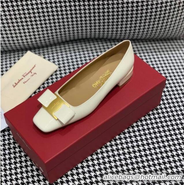 Top Quality Salvatore Ferragamo Patent Leather Bow Pumps 2.5cm 051201 White 2021