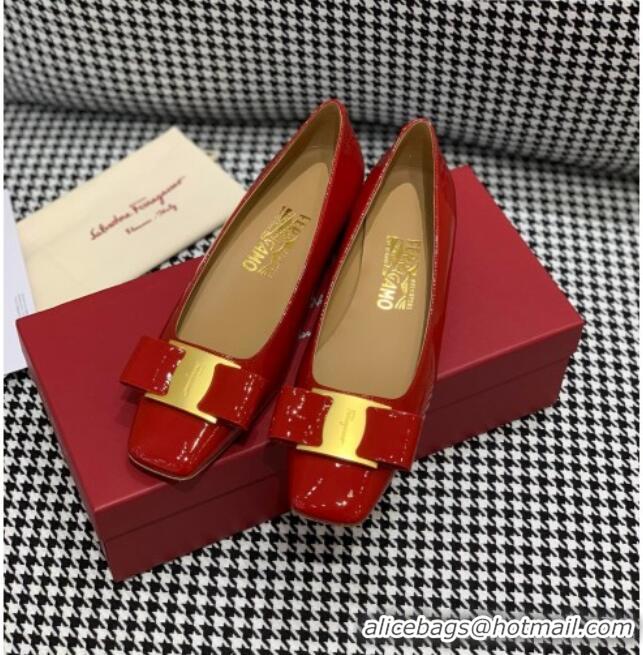 Low Price Salvatore Ferragamo Patent Leather Bow Pumps 2.5cm 051201 Red 2021