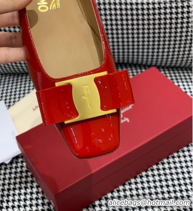 Low Price Salvatore Ferragamo Patent Leather Bow Pumps 2.5cm 051201 Red 2021