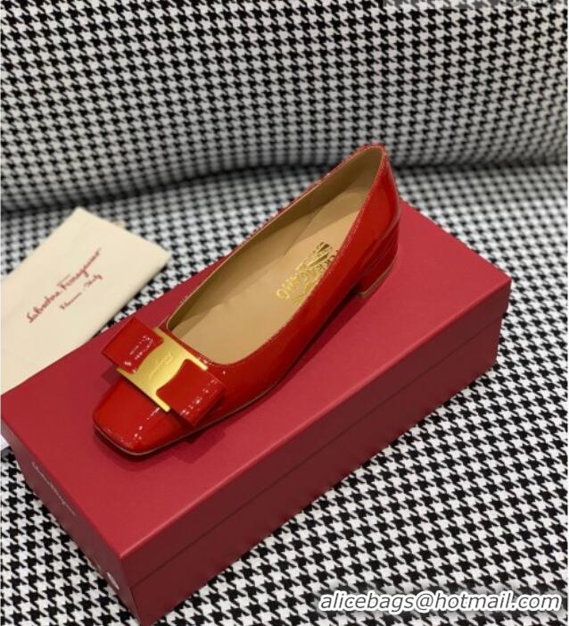 Low Price Salvatore Ferragamo Patent Leather Bow Pumps 2.5cm 051201 Red 2021