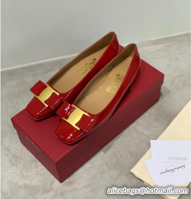 Low Price Salvatore Ferragamo Patent Leather Bow Pumps 2.5cm 051201 Red 2021