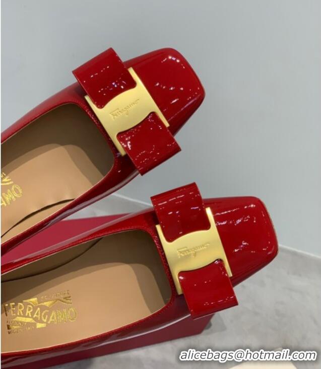 Low Price Salvatore Ferragamo Patent Leather Bow Pumps 2.5cm 051201 Red 2021