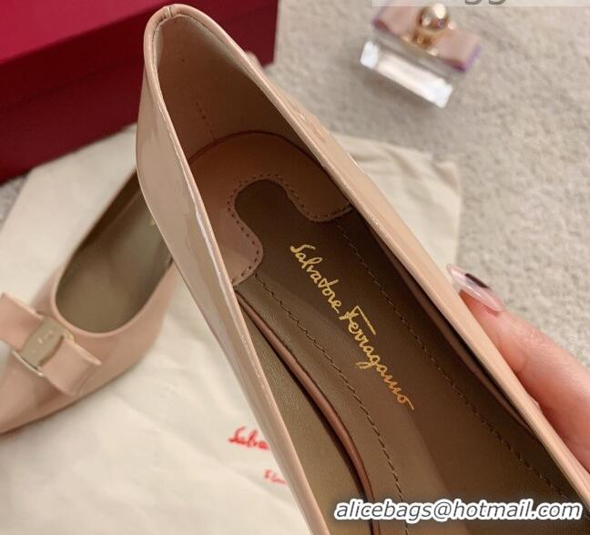 Low Price Salvatore Ferragamo Alice Vara Bow Patent Leather Pumps 5.5cm 051206 Nude 2021