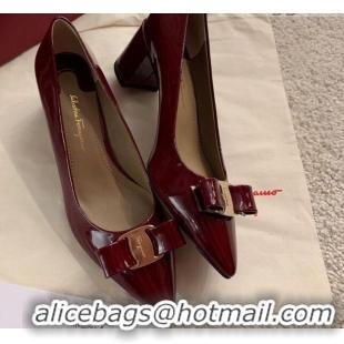 Perfect Salvatore Ferragamo Alice Vara Bow Patent Leather Pumps 5.5cm 051206 Burgundy 2021