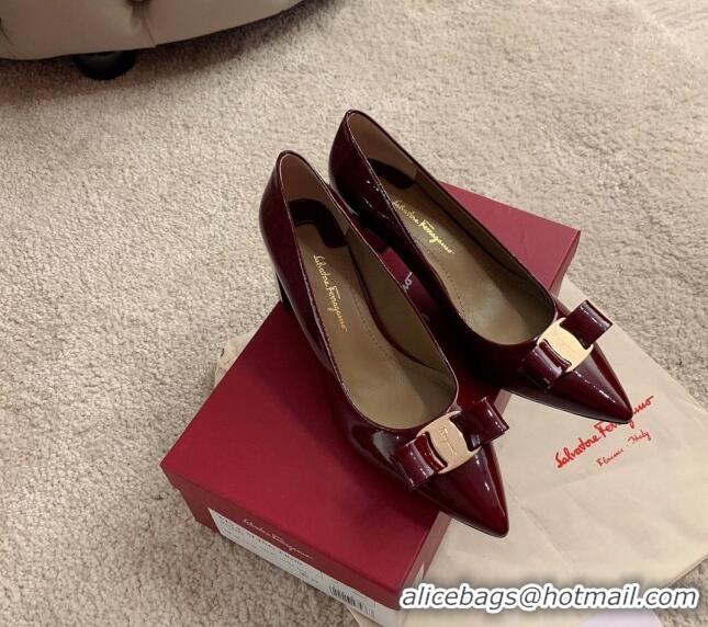 Perfect Salvatore Ferragamo Alice Vara Bow Patent Leather Pumps 5.5cm 051206 Burgundy 2021