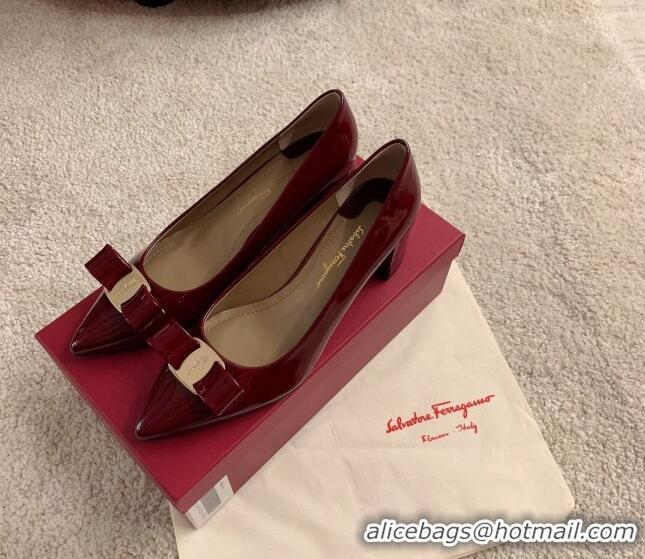 Perfect Salvatore Ferragamo Alice Vara Bow Patent Leather Pumps 5.5cm 051206 Burgundy 2021