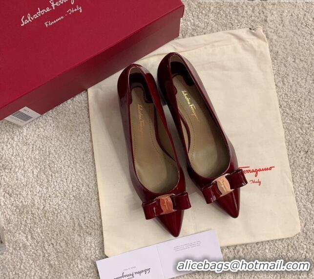 Perfect Salvatore Ferragamo Alice Vara Bow Patent Leather Pumps 5.5cm 051206 Burgundy 2021